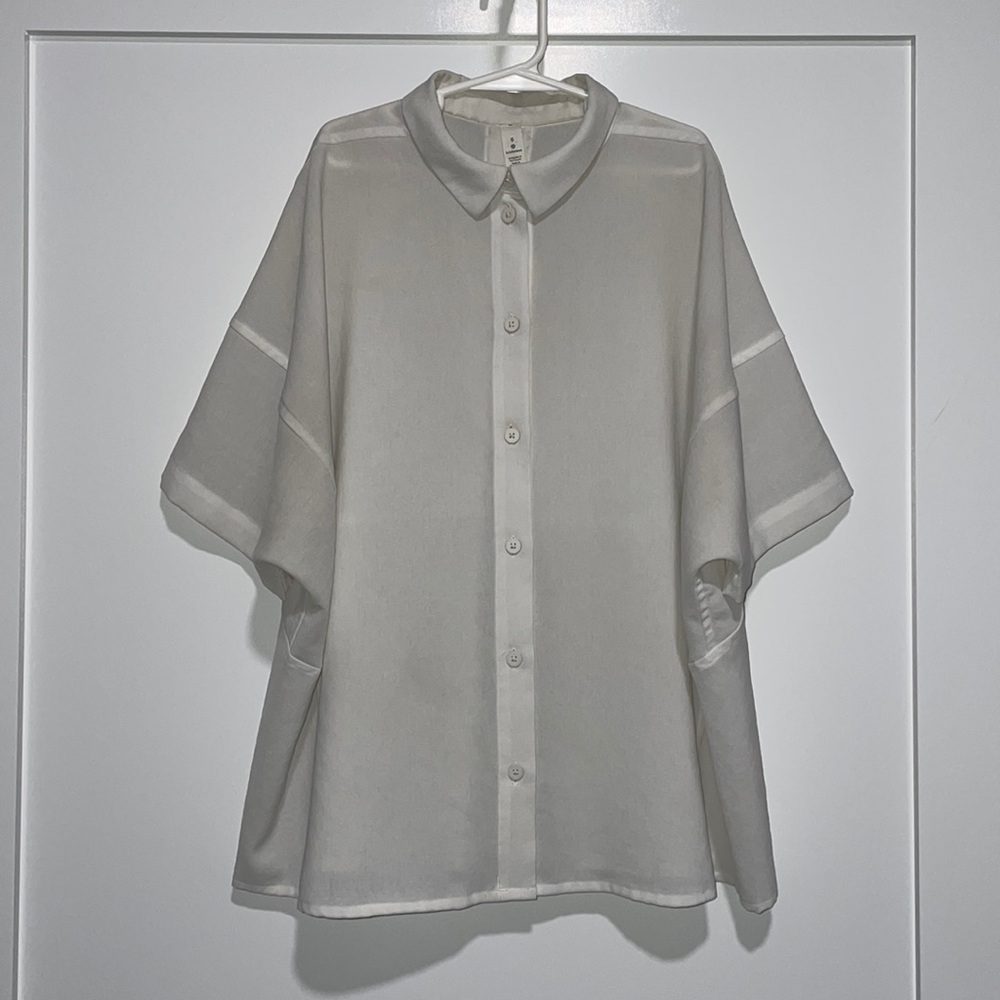 lululemon white loose short sleeve button-down blouse
